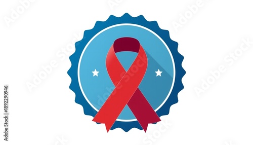 Wallpaper Mural A red awareness ribbon on a blue badge with white stars, symbolizing support and solidarity for a cause. Torontodigital.ca