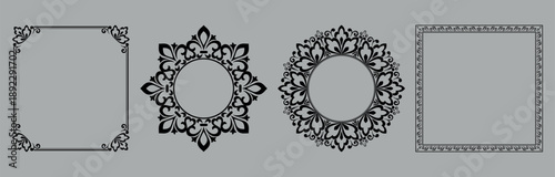 Set of decorative frames Elegant vector element for design in Eastern style, place for text. Floral black and gray frames. Lace illustration for invitations and greeting cards