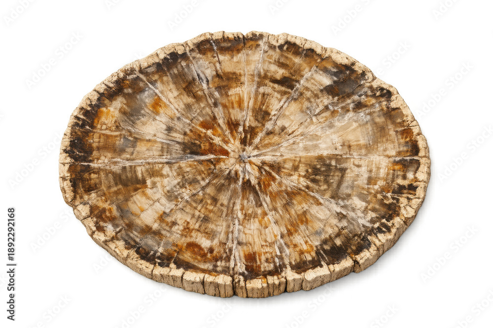 Fototapeta premium Close-up of rustic tree trunk cross-section with detailed growth rings