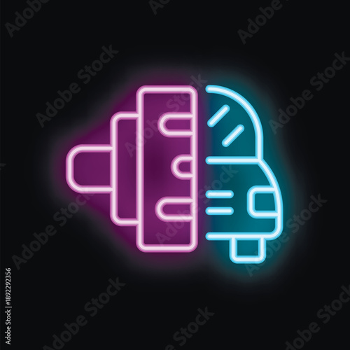 Neon sign depicting an electric car charging at a charging station, symbolizing the future of transportation