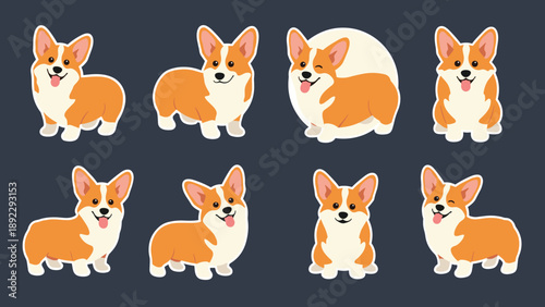 Cute corgi dog stickers featuring the pet in various poses including standing, sitting, walking, and winking with its tongue out.