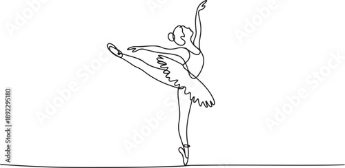 Single continuous line drawing pretty ballerina in ballet motion dance style. Beauty sexy dancer concept logo, Minimalist poster print art. one line Icon drawing