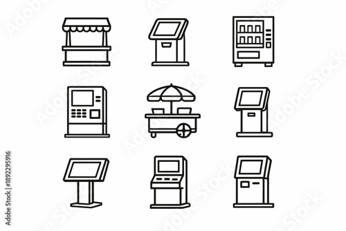 Line art icons of kiosks and vending machines
