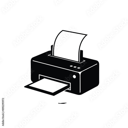 Vector illustration of a black printer with paper
