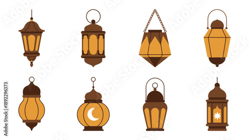 Decorative Lanterns: Eight unique lanterns, with intricate designs and warm illumination, are arranged in a pattern, each a symbol of light and celebration.