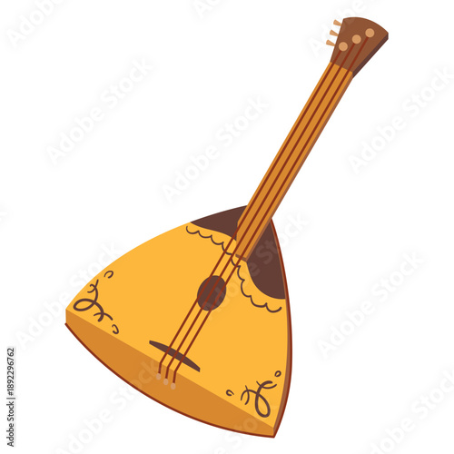 Vector illustration of a balalaika. A classic Russian wooden musical instrument with a triangular body and three strings. A folk instrument for traditional music. Flat style.