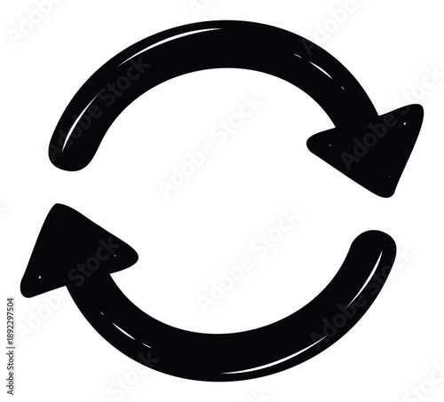 Doodle style black circular arrows indicating synchronize, exchange, or endless motion, ideal for technology applications, ecofriendly themes, or flowcharts