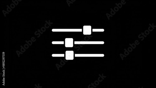 Minimalist White Settings Equalizer Animation With Pulsing Slider Bars On A Solid Black Background