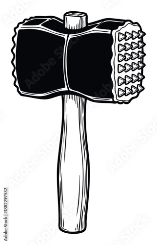 Classic kitchen meat mallet with a dualsided textured head designed for tenderizing and flattening various cuts of meat, essential for culinary preparations and home cooking.