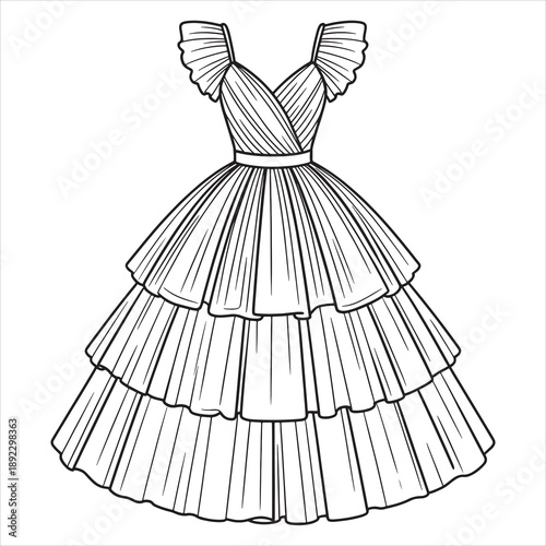 line drawing of a tulle dress 