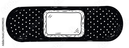 Hand drawn adhesive bandage symbolizing wound care and first aid for medical safety awareness campaigns or general wellness content creation.