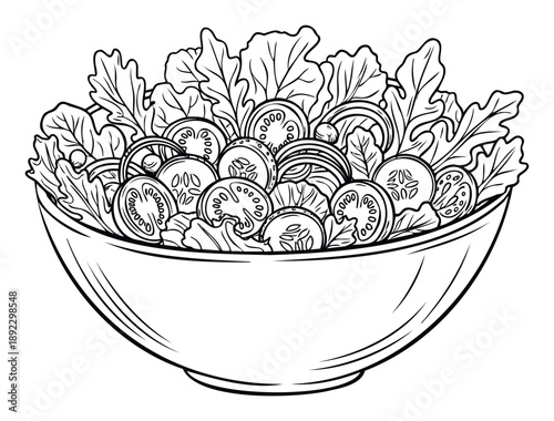 A fresh healthy mixed green salad served in a bowl featuring crisp lettuce sliced tomatoes cucumbers and onions perfect for cooking guides diet plans or grocery advertising