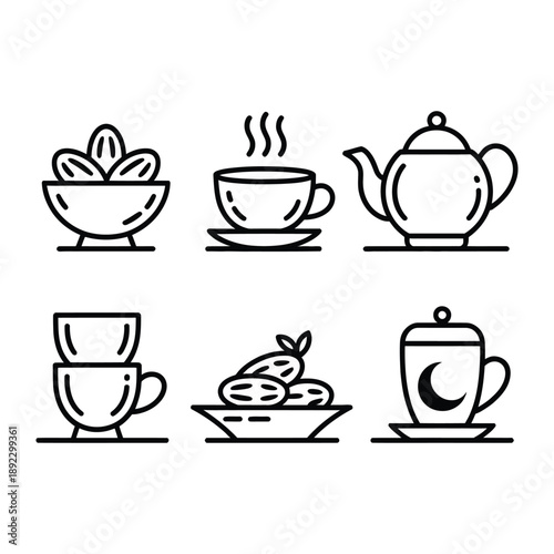 Tea time essentials illustrated: A collection of elegantly drawn tea-time illustrations. Capturing the essence of a serene tea break and moments of culinary delight. 