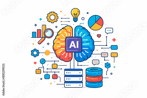 Ai brain concept with neural networks and data visualization elements