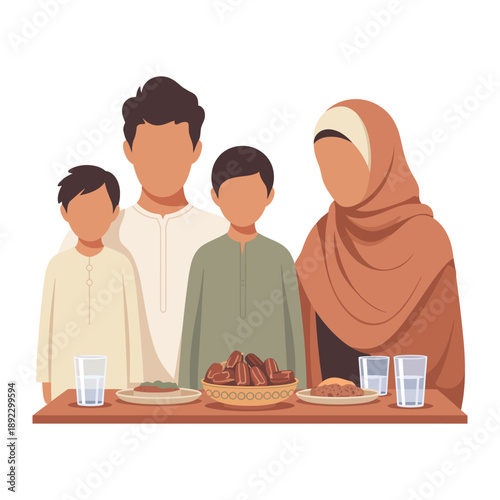 Family Gathering Illustration: A family shares a meal, symbolizing togetherness, culture and tradition.