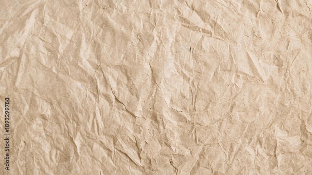 Fototapeta premium Abstract background of finely crumpled brown paper, showcasing a rich, uneven texture with numerous delicate folds and subtle shadows, ideal for vintage or organic design projects