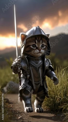 Wallpaper Mural A cat dressed as a knight holding a sword and wearing a helmet Torontodigital.ca