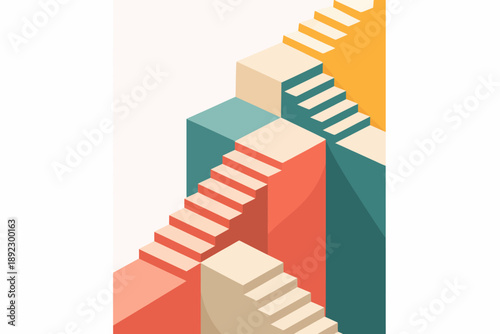 Abstract geometric staircase patterns in vibrant colors