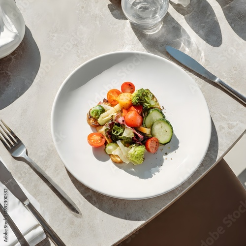 Fine Dining Vegetable Salad with Edible Flowers and Microgreens