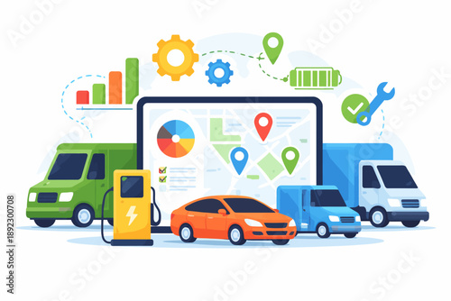 Electric vehicles and fleet management technology illustration