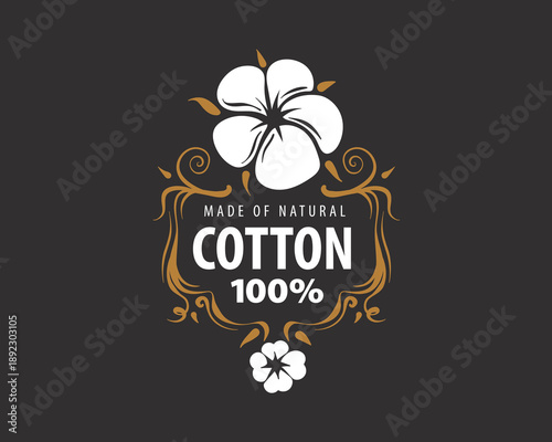 High contrast monochrome emblem showcasing artisan craftsmanship details, Classic monochrome design featuring cotton flower emblem and elaborate framing elements