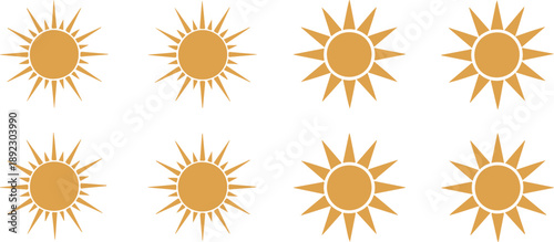 Spiral Sun Line Icons Set  Radiating Ray Variations and Graphic Solar Motifs