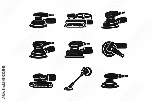 Collection of various electric sander icons in black silhouette