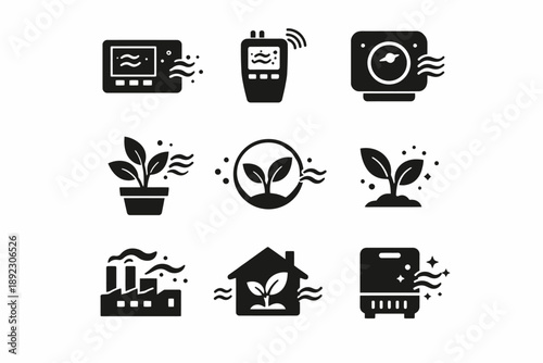 Smart home air purifier and eco-friendly icons