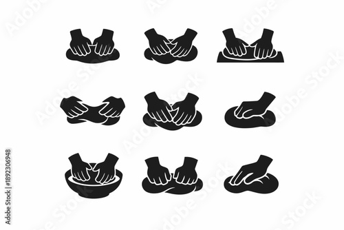 Silhouette illustration of hands kneading dough in various baking techniques