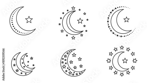 Celestial Harmony: A collection of captivating moon and star illustrations, evoking a sense of wonder and celestial beauty. 