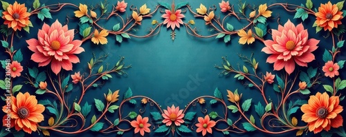 Intricate floral damask, swirling vines & leaves, repeating, elegant, damask