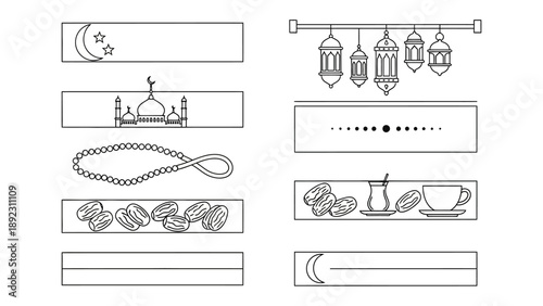 Islamic design elements with traditional ornaments: A collection of meticulously crafted Islamic design elements featuring intricate traditional ornaments and cultural symbols.