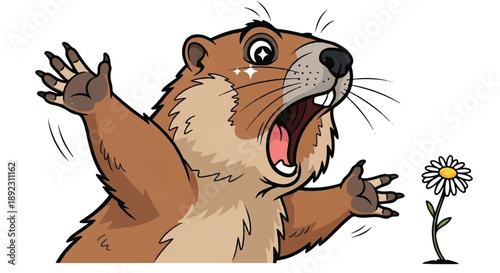 Funny Beaver Screaming with a Surprised Expression Cartoon Sticker