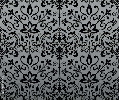 Floral pattern. Seamless vector background. Vintage wallpaper in the Baroque style. Gray and black ornament for fabric, wallpaper, packaging. Ornate Damask flower illustration