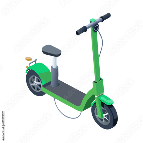 A vibrant green bicycle and a red toy tricycle are isolated on white as fun childhood transportation equipment for a baby to ride and play