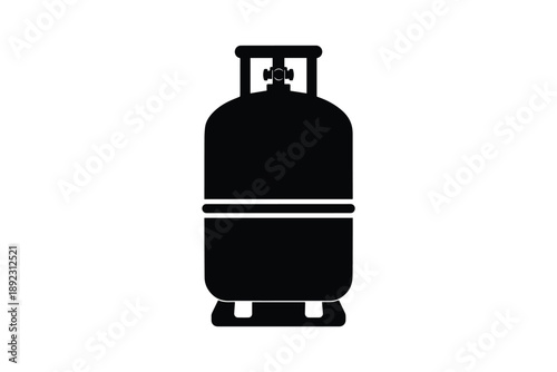 Industrial gas cylinder silhouette icon for propane tank and energy storage on white back