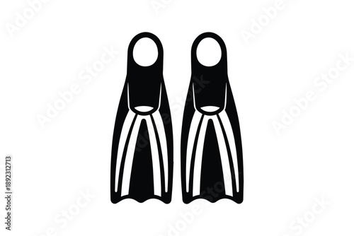 Pair of swim fins isolated against white background, showing gear used for diving and snorkeling