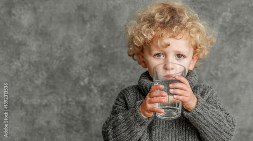 a happy child drinking clea...