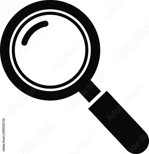 A black magnifying glass icon on a white background image