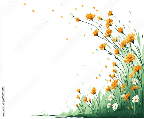 Grass and flowers isolated ...