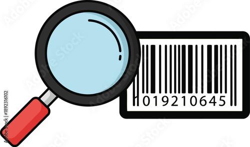 Magnifying glass inspecting barcode for detailed analysis and verification