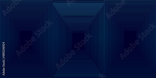 Dark blue abstract background with shining geometric lines. Modern shiny blue rounded square lines pattern. Elegant graphic design. Futuristic technology concept