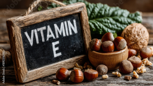 Text "VITAMIN E" on a chalk...