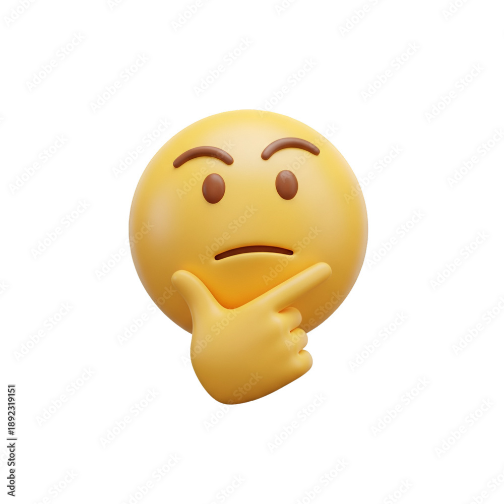 Fototapeta premium Yellow Emoji Thinking With Hand Under Chin On Black Background