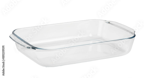 Clear rectangular glass baking dish for ovenware, cut out, stock png, isolated on transparent background