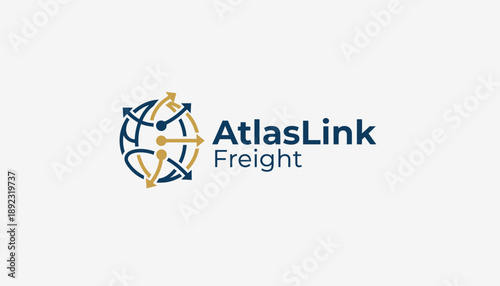 AtlasLink Freight company logo with abstract globe and arrows, isolated white background.