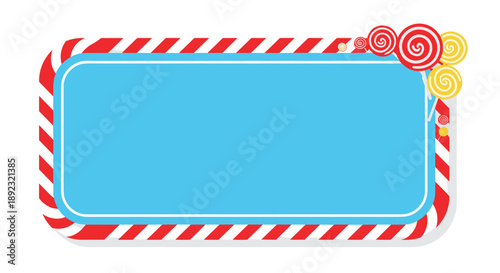 Vibrant blue message board featuring a red and white candy cane border and several colorful swirl lollipops in the upper right corner.