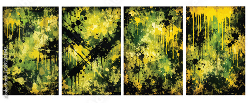 yellow green  grunge punk backgrounds featuring distressed and rough texture ,paint drips , ink splatters .vector  illustration .