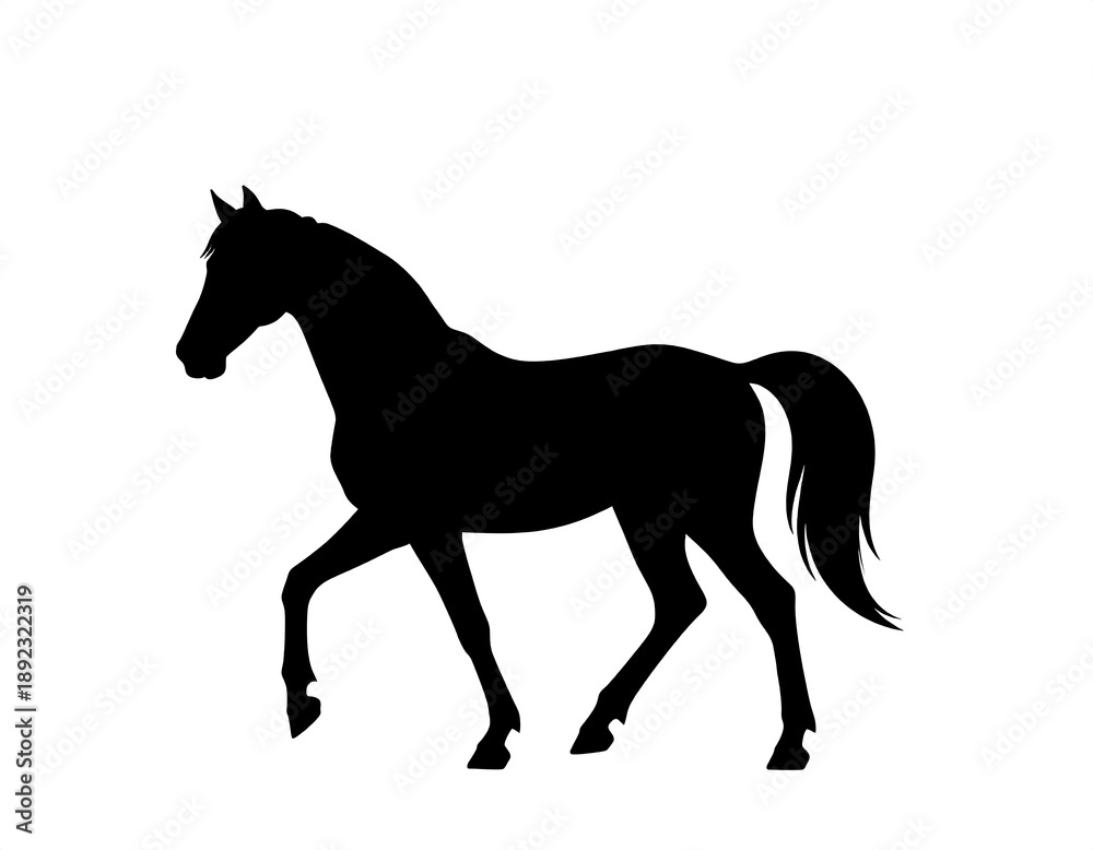 Obraz premium A black silhouette of a horse in motion against a white background