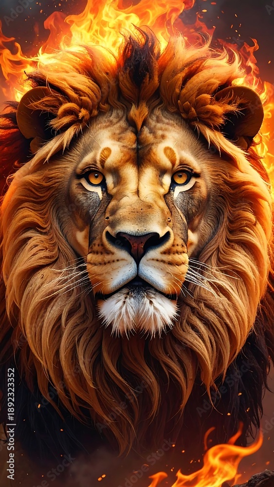 Fototapeta premium A lion's face engulfed in flames